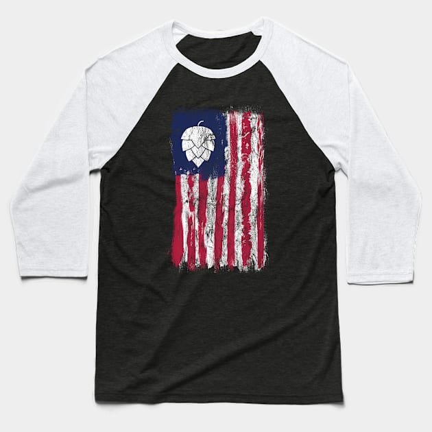 Grunge American Flag With Hops Baseball T-Shirt by byfab